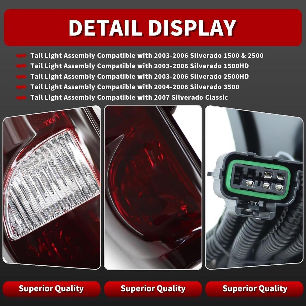 Getönte Rückleuchten m. Glühlampen für 2003-2006 Silverado Schwarze Bremsleuchten Links Rechts GM2800174 GM2800161