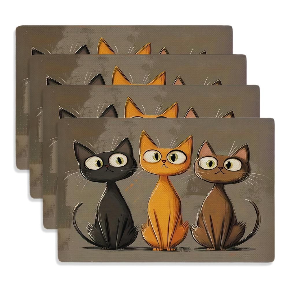

4pcs Cat-Themed Placemats – 12x18in, Single-Sided Printed Fabric with Three Cute Cats, Perfect for Dining Table & Party Decor 30x45cm-4PC