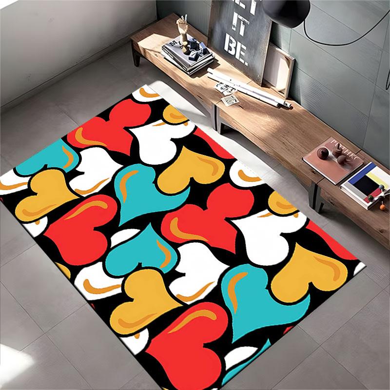 Multicolor Heart Pattern Carpet Suitable As a Non-slip Mat for the Living Room or Bedroom Sofa