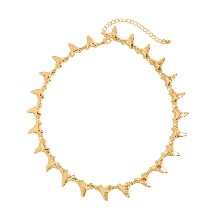 Contemporary Shark Tooth Necklace Bracelet Alloy Jewelry Gold Silver Wrist Bangle Neckwear For Men Women Trendy Look