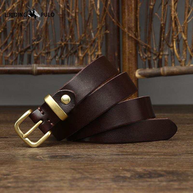 Washed Women's Thin Leather Belt Pure Cowhide Retro Fashion Versatile Casual Jeans Belt