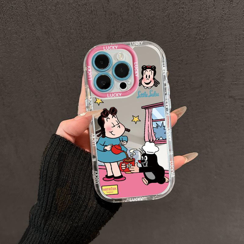 Cartoon Little Girl for Apple 16promax Phone Case for IPhone15plus Mirror Cream 14/13/12
