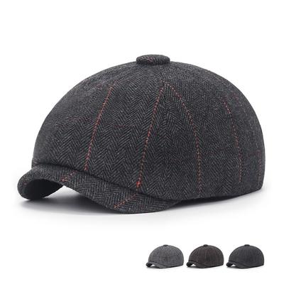 Vysoce kvalitní klasický klobouk Unisex Vintage Tweed Plochá baretka Street Hat Rybí kost Newsboy kšiltovka Ležérní venkovní pruhovaný osmiúhelníkový klobouk