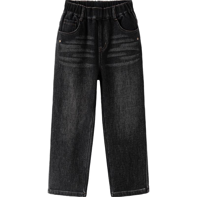 Balabala Boys' Fleece-Lined Straight-Leg Denim Jeans