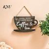 Coffee Shop Wall Art Wooden Bar Signs, Rustic Themed Hanging Sign, Cup Decorative Wood Signs for Breakfast Nook Shape & Round Plaque Farmhouse Kitchen