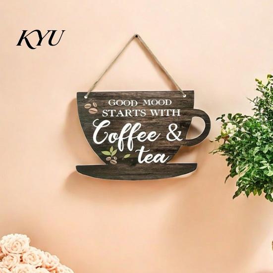 Coffee Shop Wall Art Wooden Bar Signs, Rustic Themed Hanging Sign, Cup Decorative Wood Signs for Breakfast Nook Shape & Round Plaque Farmhouse Kitchen