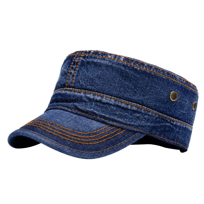 Unisex Korean Style Washed Denim Military Cap – Outdoor Sun Protection Flat Top Casual Peaked Hat