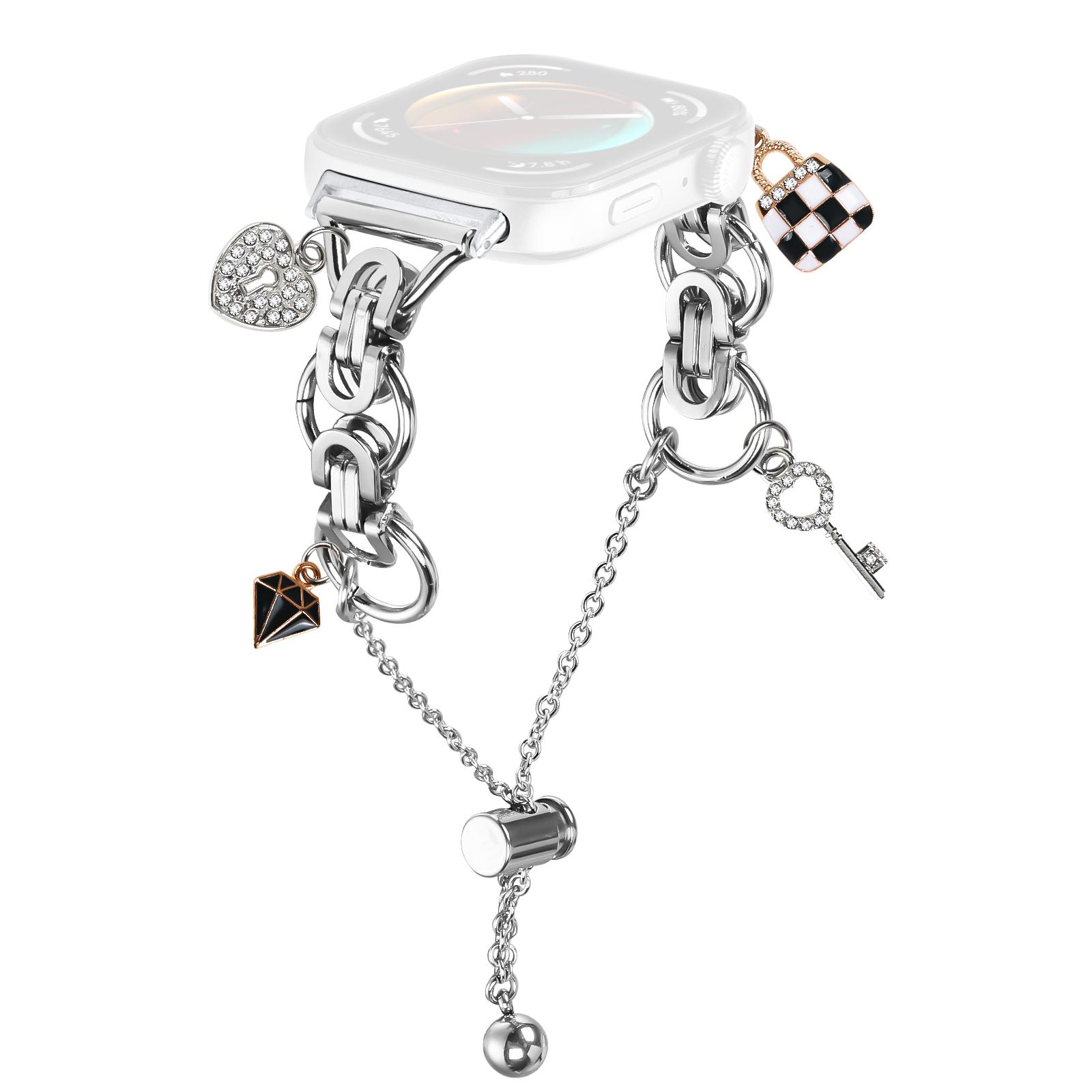 

For Huawei Watch Fit 3 Silver Watch Band Adjustable Single Chain Style Metal Alloy Strap A