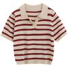 Striped Knitted Sweater Polo Collar Short Style All-match Short-sleeved T-shirt Women Xia Bingsi High-end Lapel Top Women