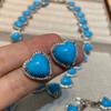 Necklace Bohemian Zircon Blue Turquoise Love Stud Earrings Necklace Women With Skirt Set