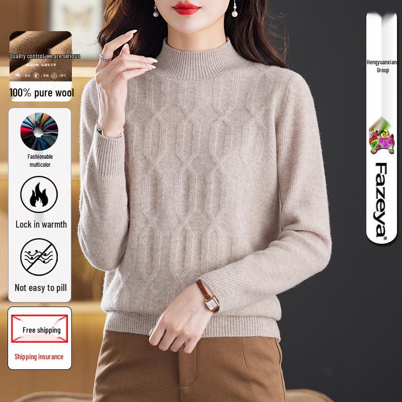 

Женский свитер из чистой шерсти Hengyuanxiang - Шикарный осенне-зимний пуловер, базовый вязаный топ Medium верблюд