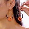 Design Sense Halloween Pumpkin Cat Earrings for Women Exaggerated Rice Beaded Big Circle Hoop Earrings Festive Party Jewelry