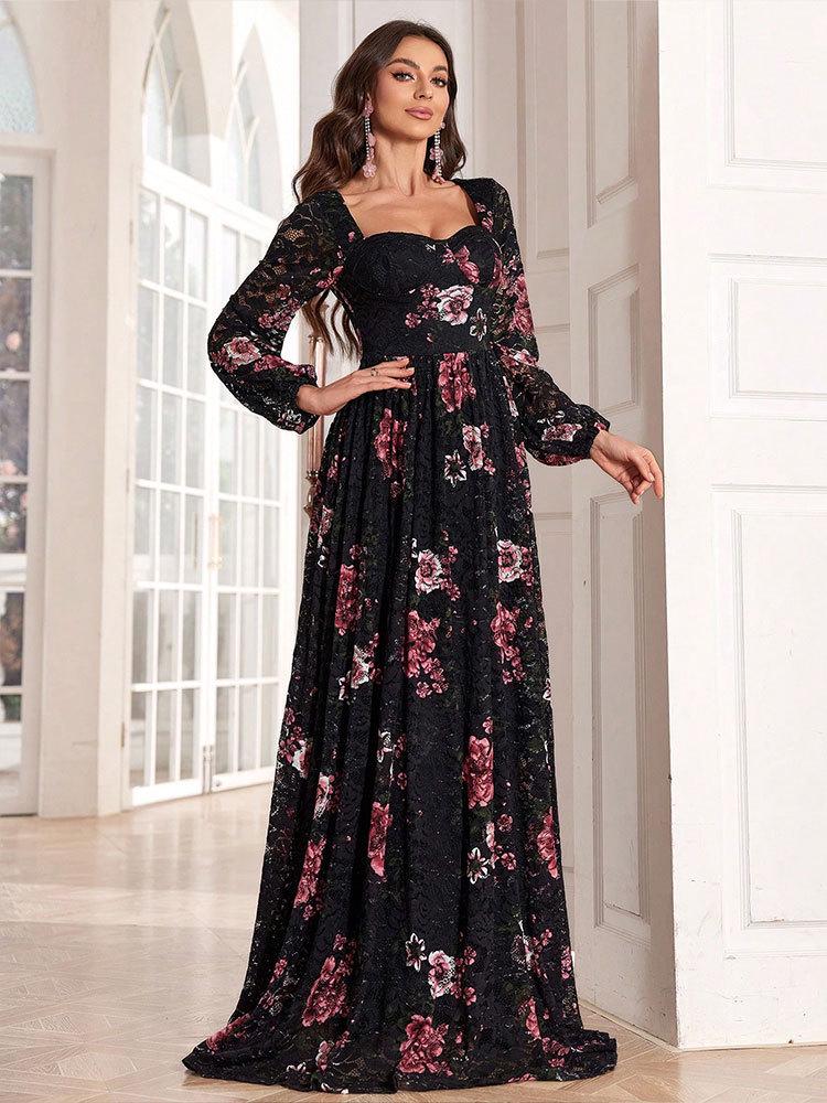 Elegant Long Lace Evening Dress - High-End Party Attire
