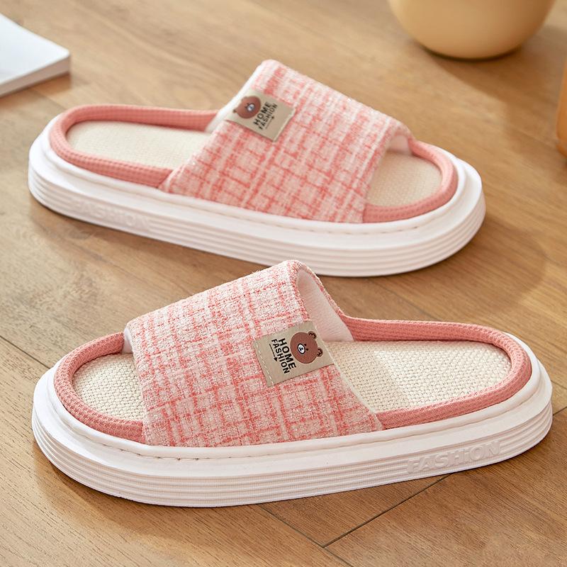 Linen Slippers Women's Summer Cotton and Linen Spring and Autumn Indoor Home Couple Home Non-slip Home Floor Four Seasons Men's Summer Silent