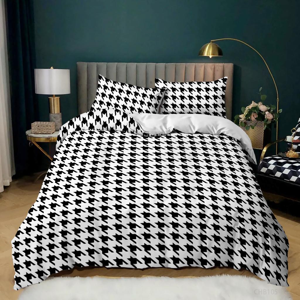 Simple And Fresh Three-Piece Set Thousand Birds Plaid Kit Quilt Cover Bedding