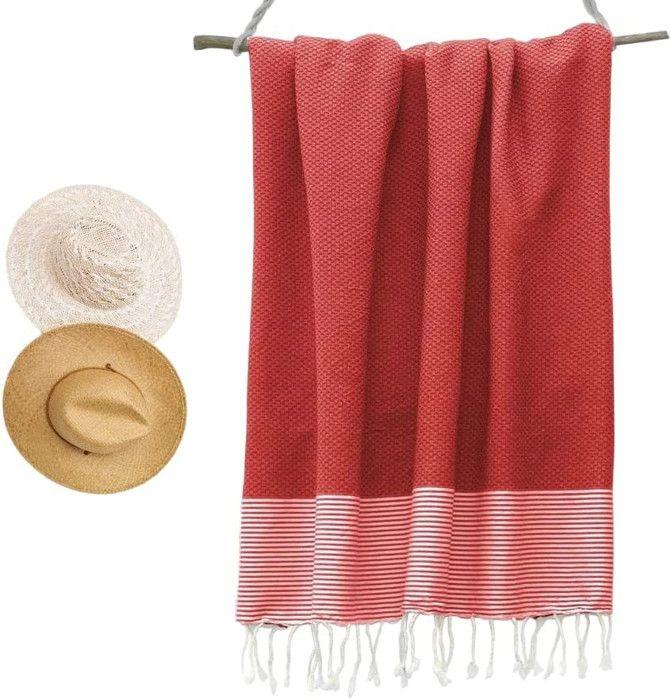 Honeycomb Beach Fouta 100% Cotton Large Size - Softness and Comfort - Beach Towel - 100x200cm - 100 X 200 Cm - Red