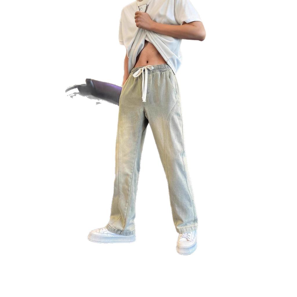 Premium jeans men's trendy straight-leg pants ruffian handsome loose wide-leg men's pants new trendy brand casual pants