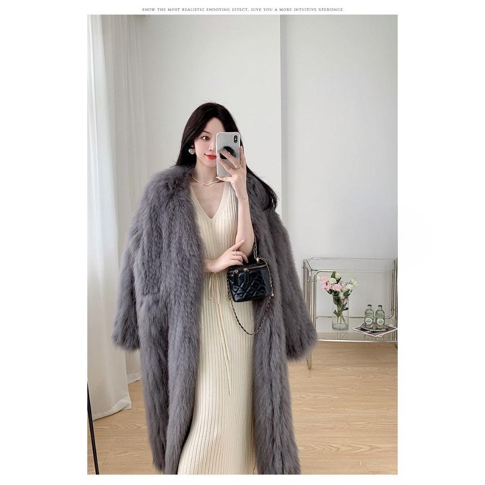 Winter Neuer Umweltfreundlicher Fuchspelz Langpelzmantel Damen Pelzmantel Dick Warm Damenmantel