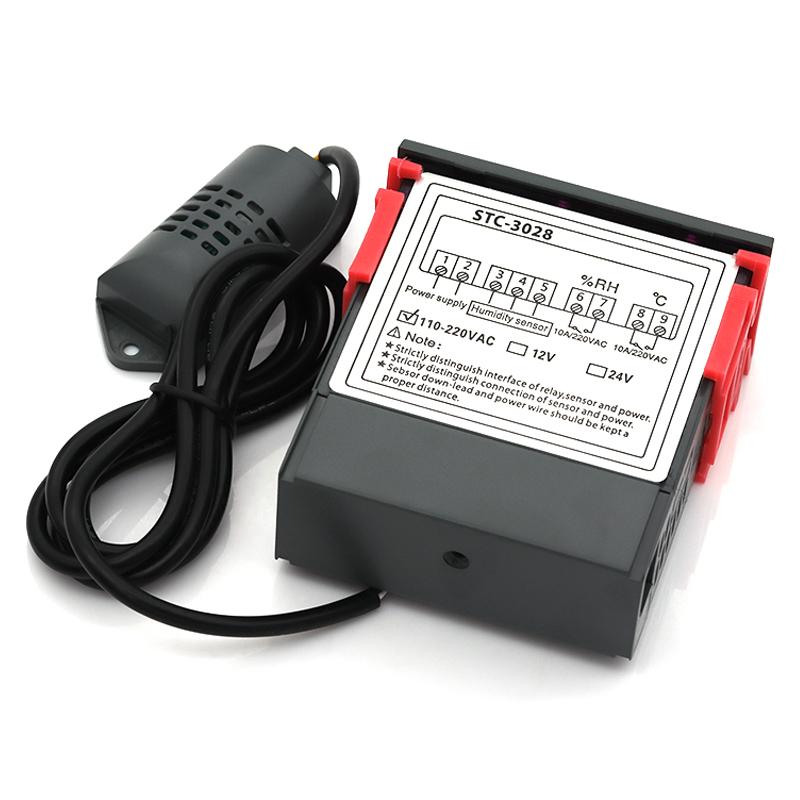STC-3028 Dual Digital Temperature Humidity Controller 12V 24V 220V Thermoregulator Thermostat for Heating Cooling in Incubator