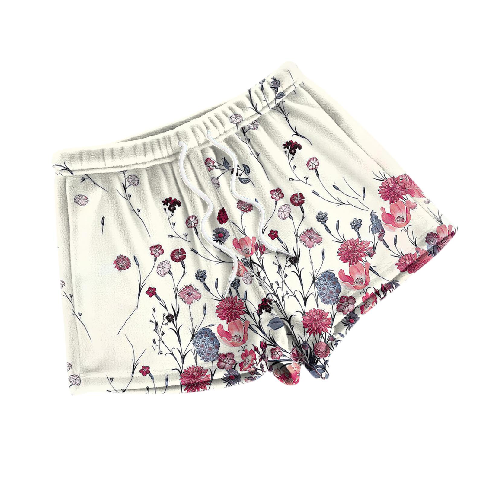 

Women s Fashionable Loose-Fit Pajama Shorts With Fleece Floral Print Casual Pants M