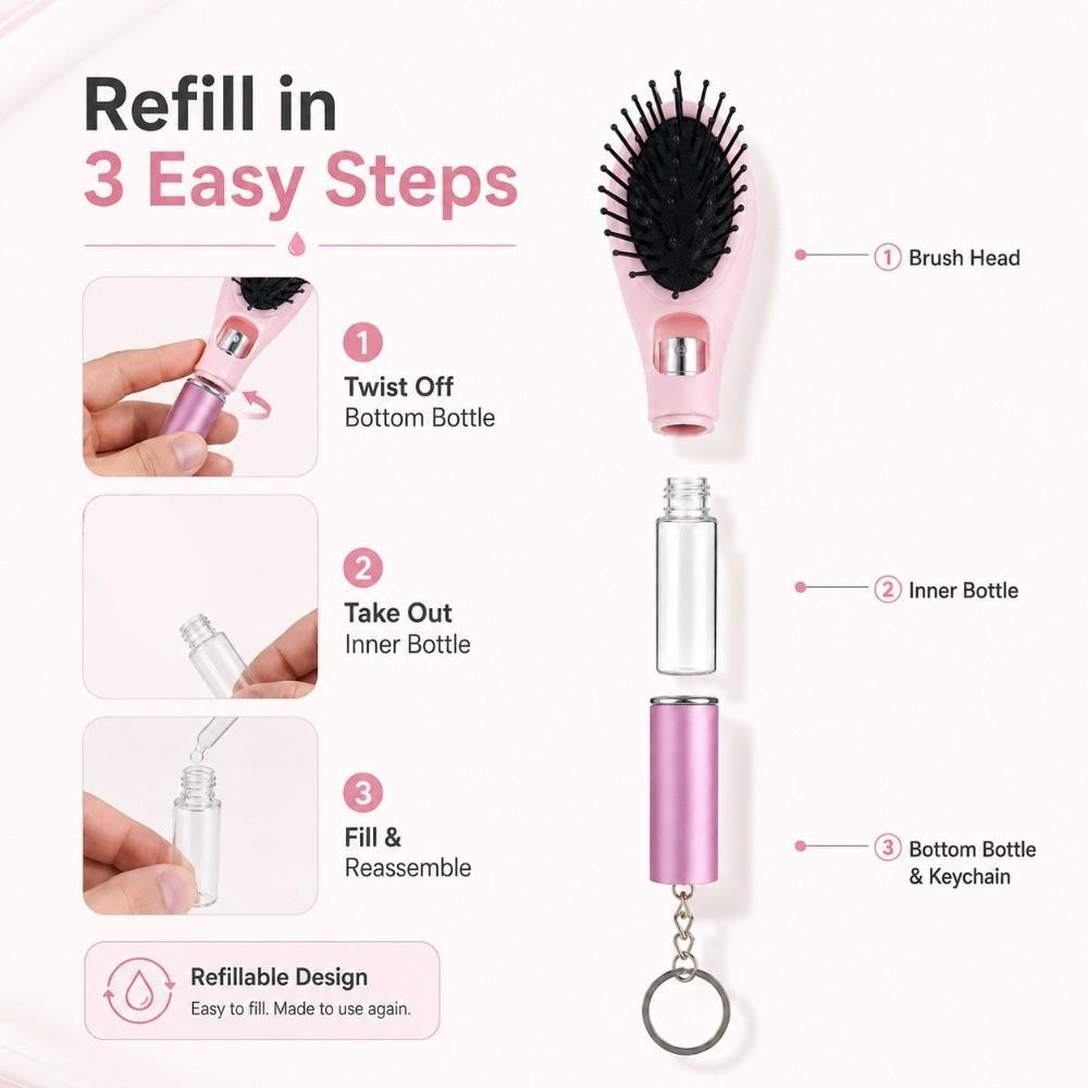 Hair Care Spray Massage Comb Multi-Function Hair Brush with Keychain Misting Hair Brush Outdoor