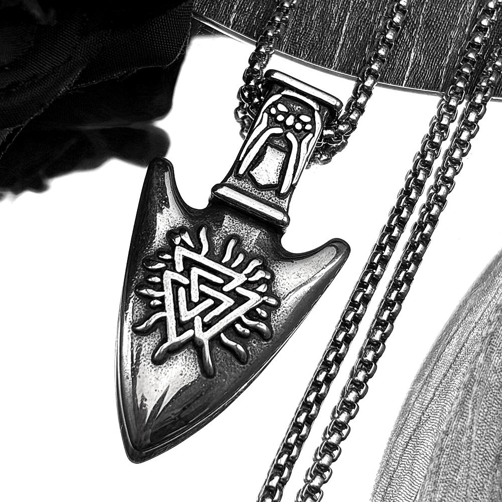 

Odin Nordic Rune Valknut Symbol Spearhead Pendant Necklace for Women Men Stainless Steel Gun-black Punk Chain Jewelry