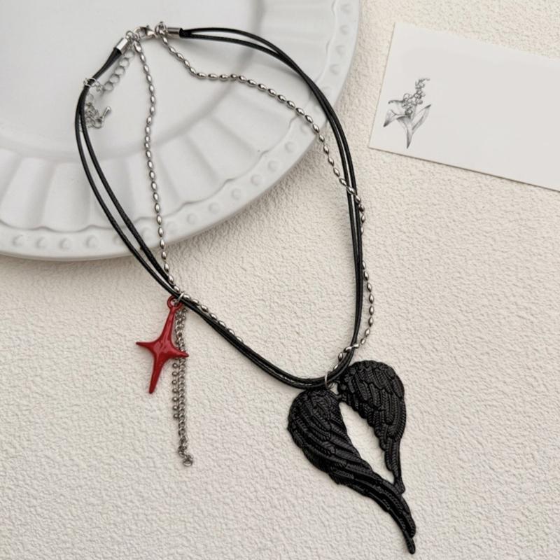 Sturdy Alloy Black Wing Necklace Featuring Tarnish Resistant Coating And Adjustable Length For Personalized Fit