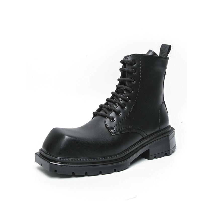 European & American Plus Size Men's Autumn High-Top Martin Boots – British Style Retro Motorcycle Leather Boots with Height Increase