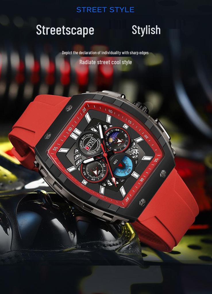Oufannishi Youth Fashion Barrel Watch: Men's Trendy, Versatile Three-Dial, Six-Hand Quartz Timepiece