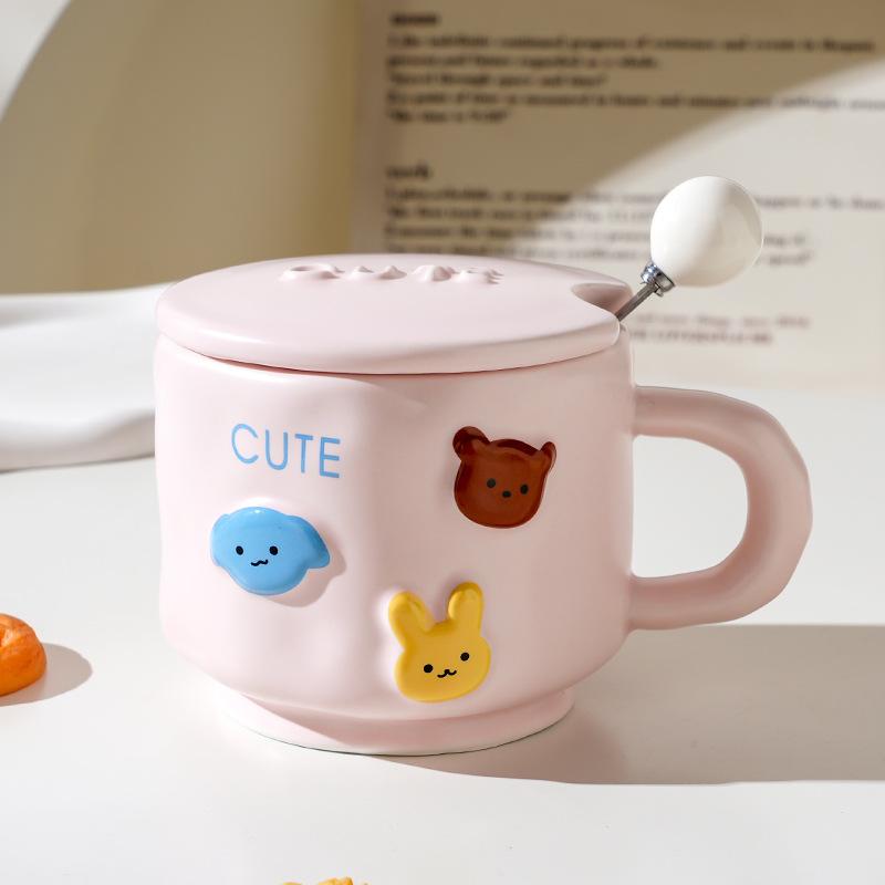 Cute Ceramic Cup With Lid High Value Home Office Couple Water Cup Gift Box Creative Souvenir