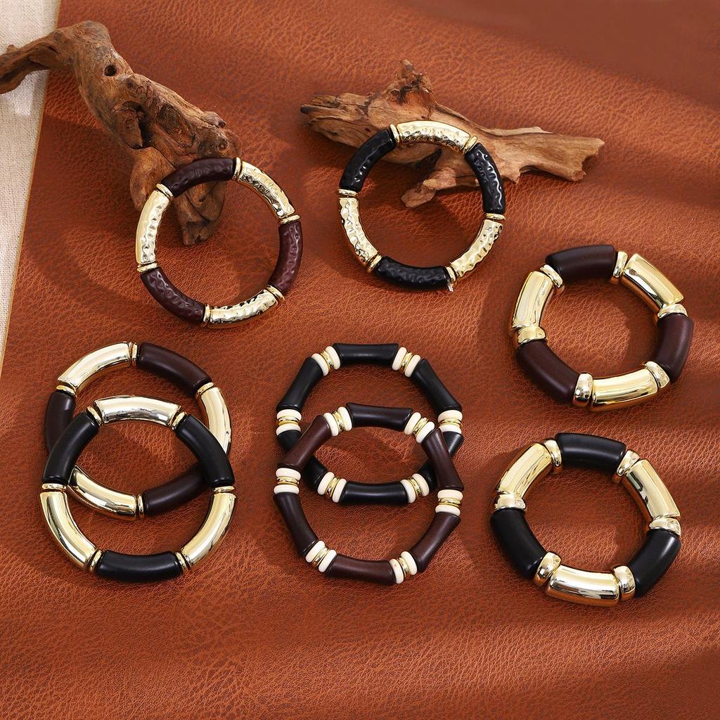 European-American Fashion Acrylic Bamboo Tube Bracelet: Multi-color Marble Beaded Design