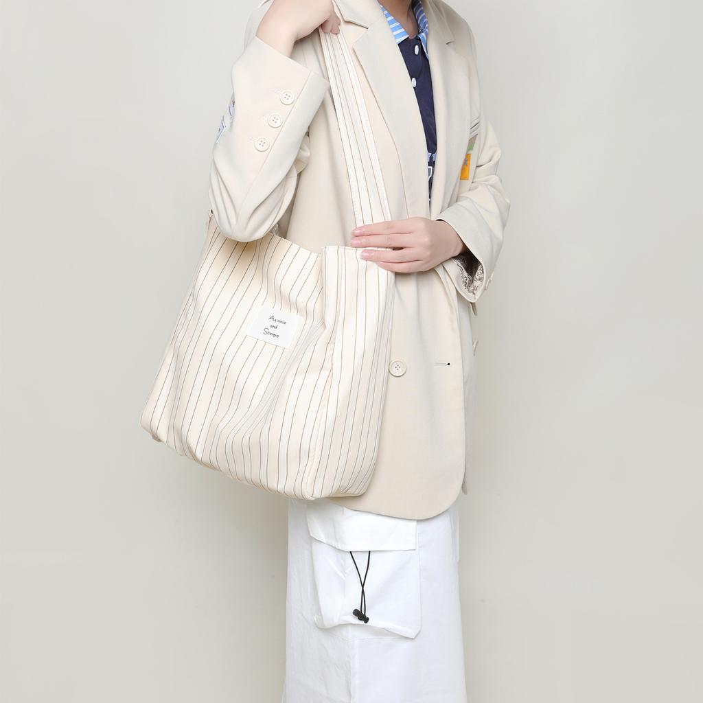 Commuting Niche Striped Large-capacity Tote Bag, Summer Fresh and Clean Single-shoulder Bag, Crossbody and Hand-carry