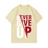 Men's 100% Cotton Crew Neck Short Sleeve T-Shirt, Classic Never Give Up Motivational Print Casual Soft Breathable Tee For Daily Wear, Regular Fit Ligh