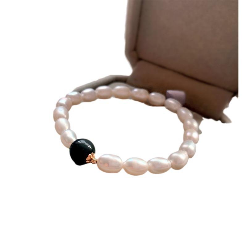 Recommended Natural Pearl Strawberry Amethyst Elastic Simple Versatile14K Gold bracelet with exquisite handmade beads