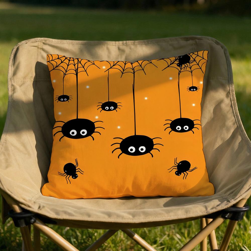Happy Halloween Spider Web Cushion Cover Soft Reversible  Durable Pillow Cover  MultiScene Use for Home  Car Daily Comfort