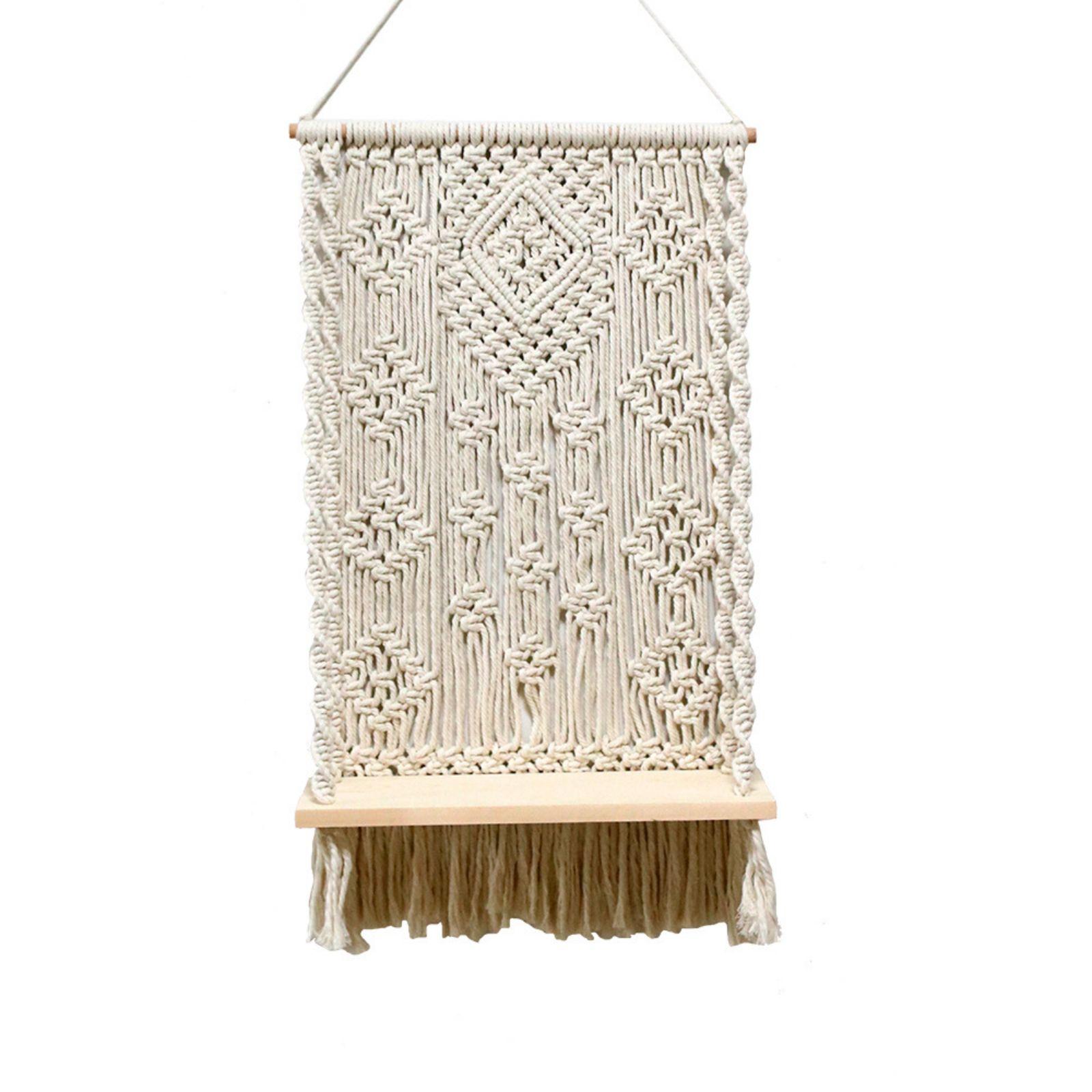 Wall Hanging Shelves Plant Shelf Rope Wooden Hanging Storage Floating Shelves Macrame Wall Hanging Shelf For Bedroom Bathroom Living Room Type A45 x 75cm