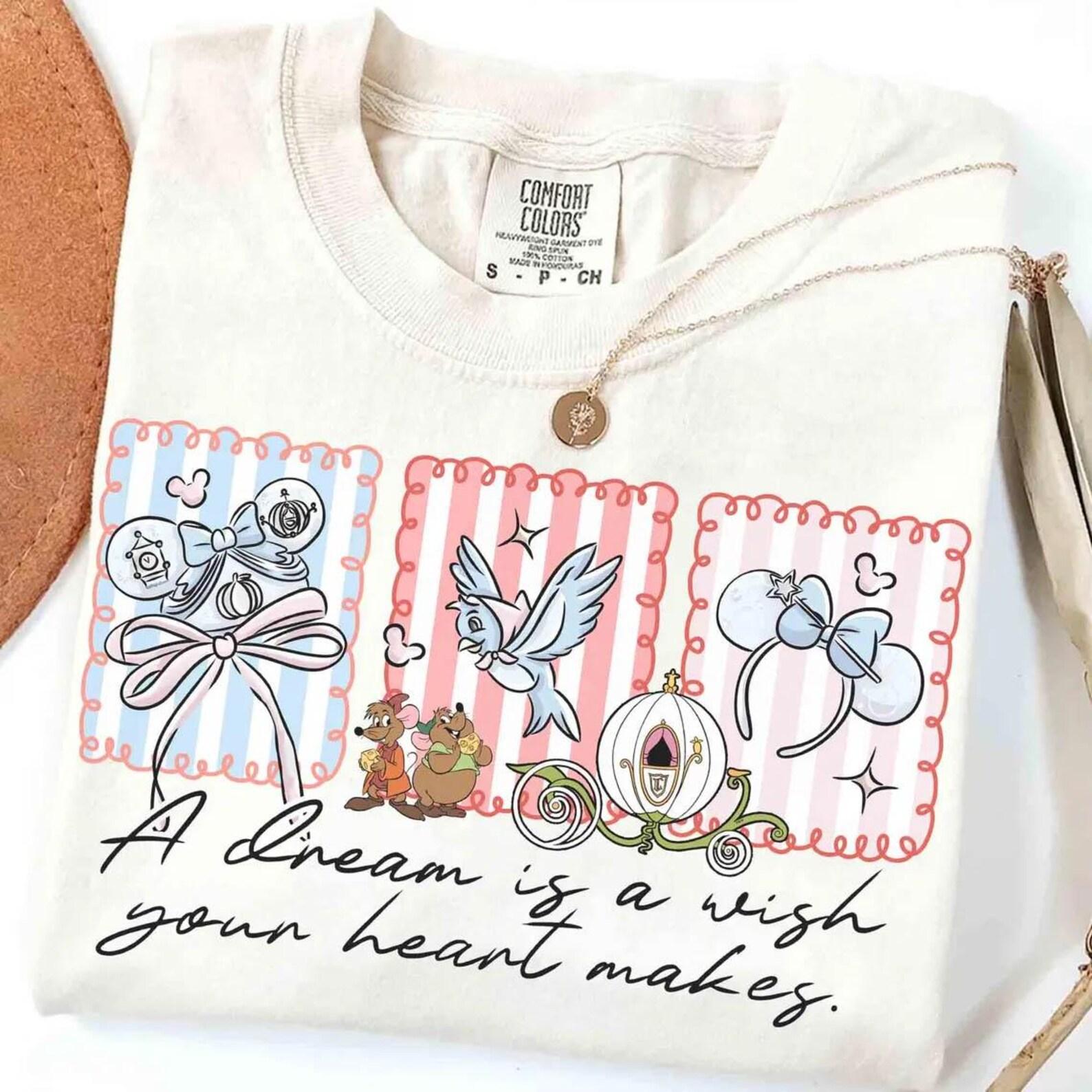 Coquette Bow Cinderella Princess A Dream Is A Wish Your Heart Makes Shirt, Disney Blue Bird Gus Jaq Mouse Tee. WDW Girl Birthday Trip Gifts S