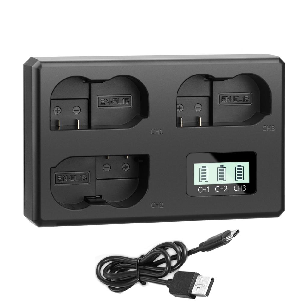 EN-EL15C EN-EL15a EN-EL15b 3 Slot Battery Charger For Nikon Z6 III Z6 II Z6 Z7 II Z7 D850 D810A D810 D800E D800 D750 D610 D600