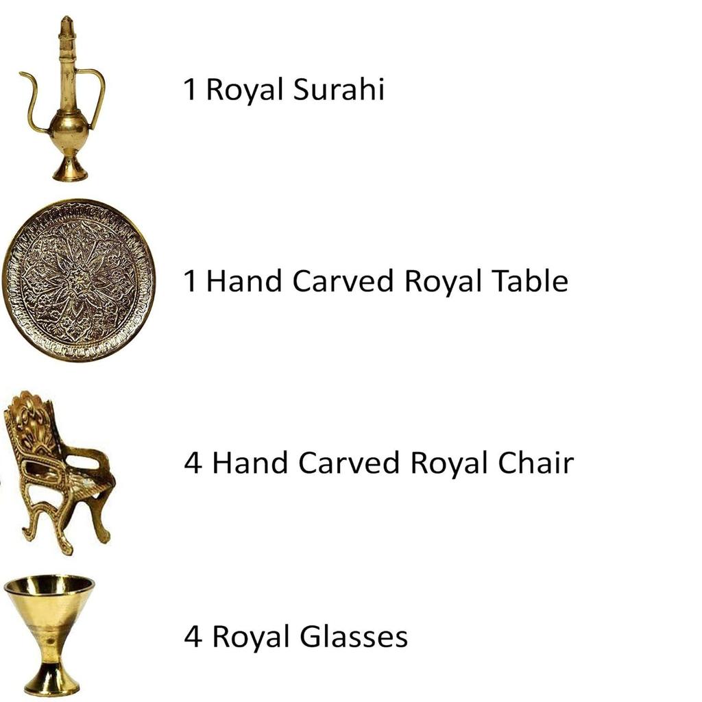 Paartha Saarthi Rajasthani Antique Decorative Handcrafted Vintage Handmade Elegant Designer Brass Dining Table Chair Maharaja Set Showpiece