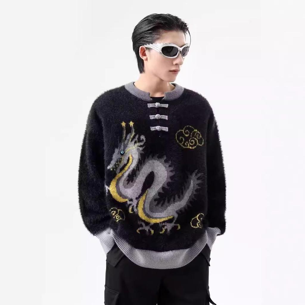 2024 Year of the Dragon Red Knitted Sweater for Men & Women - Festive Couple's Autumn/Winter Base Layer