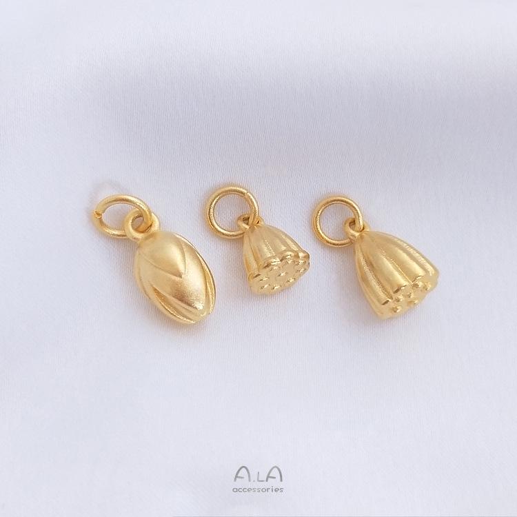 Vietnam Sand Gold Lotus Seed Pod Pendant & Red Rope Bracelet Charm - Strong Color Retention for DIY Jewelry