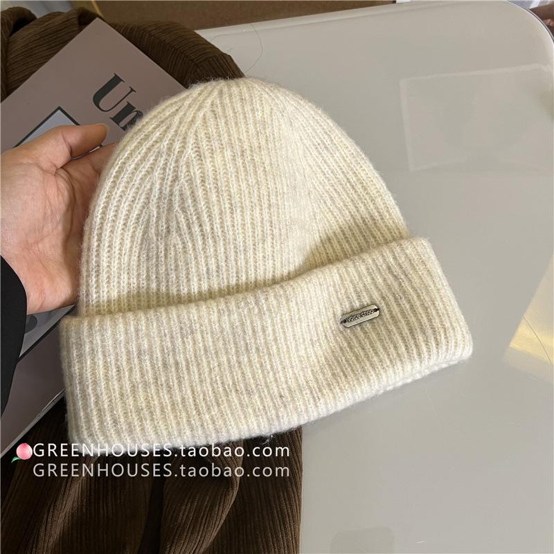 Contains wool Korean version ins simple wool hat women's new small face warm ear protection knitted hat couple
