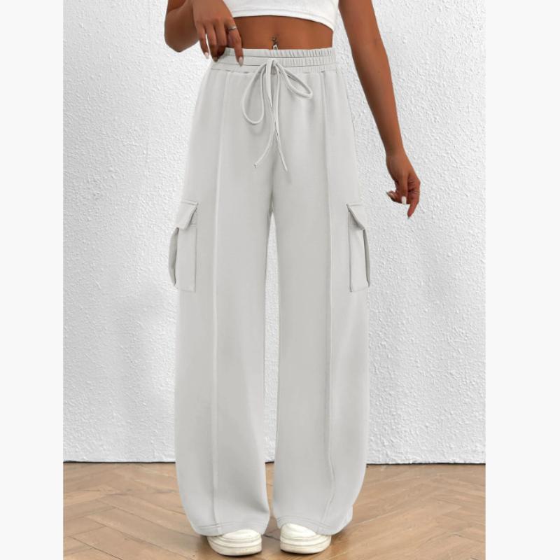 

Женские брюки карго модные повседневные с высокой талией карманами брюки однотонные на кулиске спортивные штаны свободные прямые брюки уличная одежда XS белый