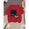 European sizes children's Black Cat & Sushi Kawaii T-Shirt / Cute Anime Sushi Roll & Cat Print / Soft Stretch Round Neck Summer Top / Casual Theme