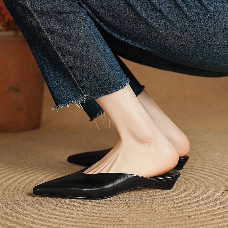 Pointed toe one pedal slippers women's summer fashion outer wear slope heel bag head half drag
