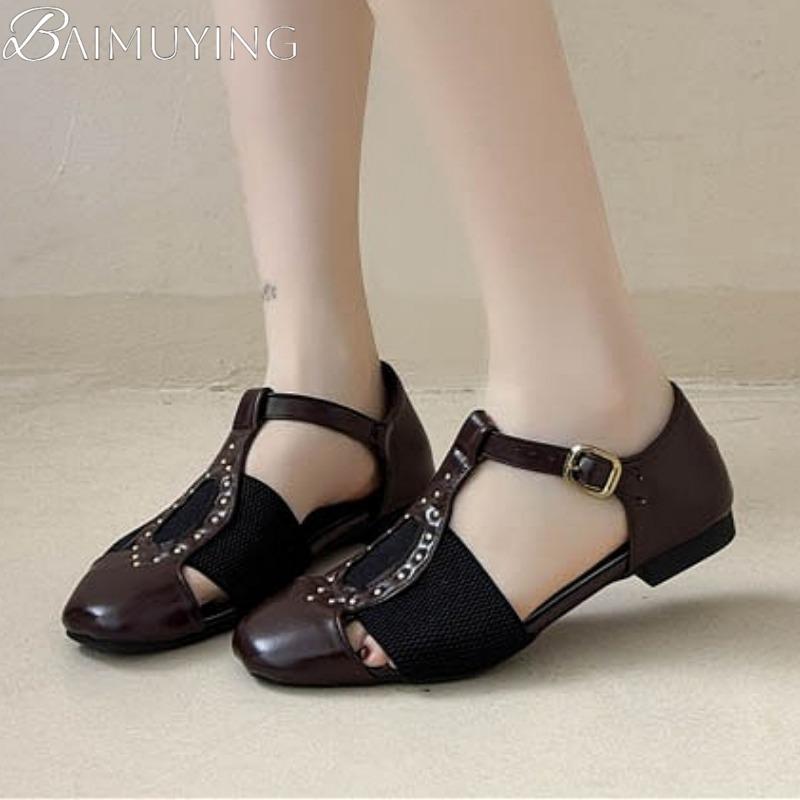 Square Toe Women Flat Sandals Loafers Shoes Woman Summer 2025 Trend Elegant Dress Designer Soft Sole Comfort Sandalias Mujer