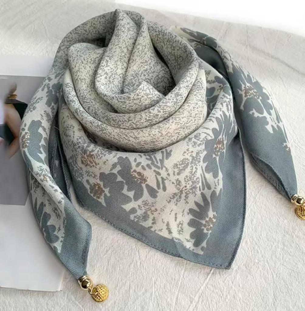 Chic Autumn/Winter Silk Scarf with Magnetic Golden Ball Clasp – Korean Style Neck Warmer
