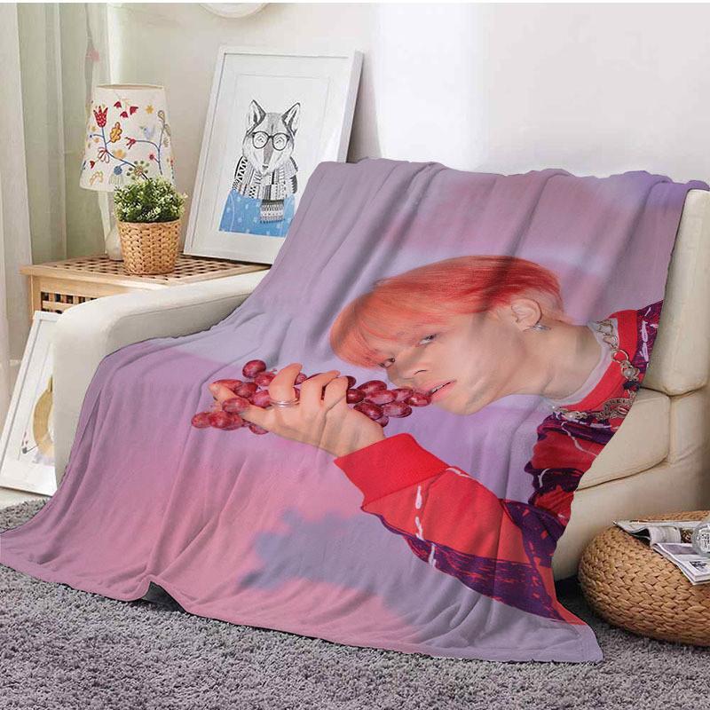 Bts Character Print Coral Fleece Sofa Air Conditioning Blanket Sofa Decoration