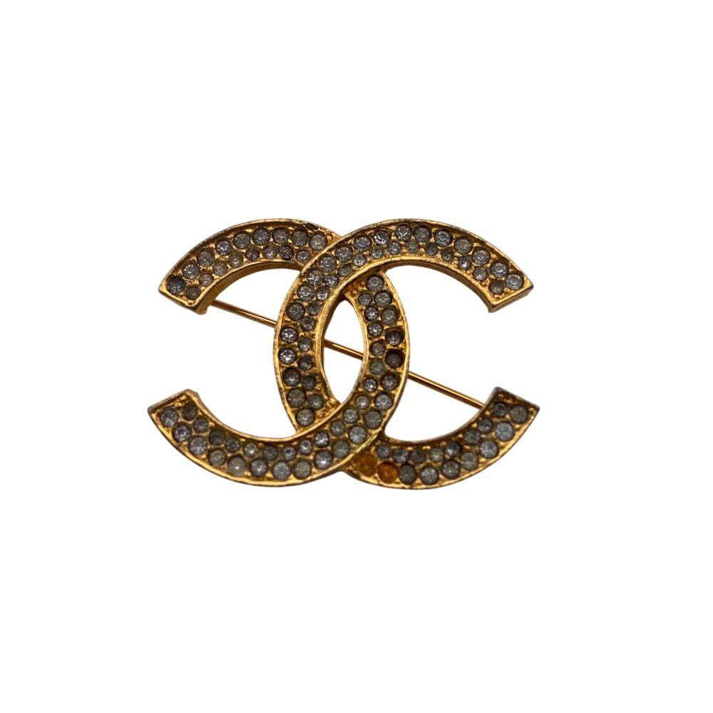 CHANEL Rhinestone COCO Mark Gold Plated Brooch gold Gold Plated Used