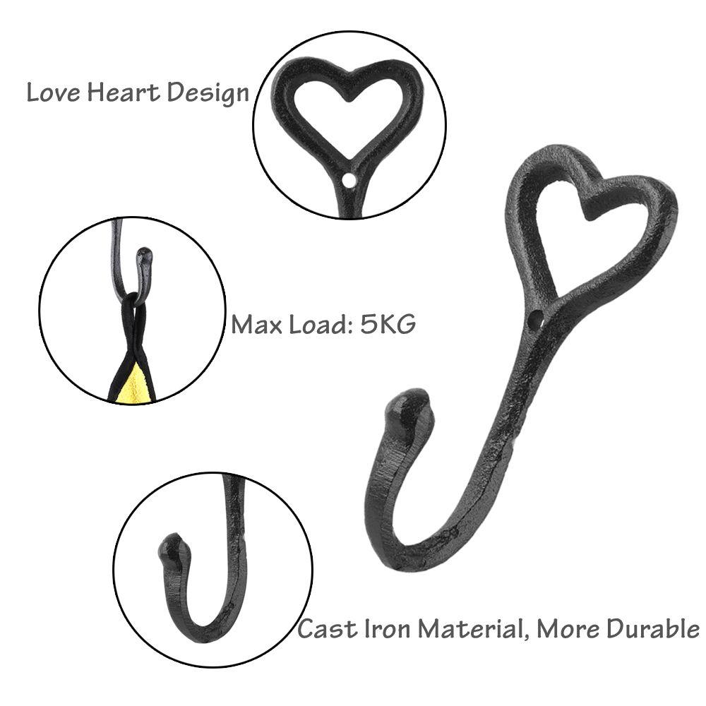 1/5PCS Antique Chic Vintage Coat Hooks Key Holder Heart Shape Cast Iron